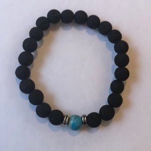 Handmade Natural Lava Stone Bracelet,Throat Chakra